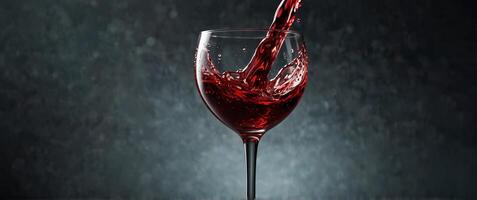 Stream of wine being pouring into a glass Pouring beverage into goblet, Close up, Splashing, Splash, Red wine. photo