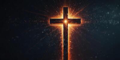 Symbolic Cross in Glowing Abstract Background Heaven or Resurrection Representation. photo