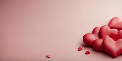 Valentine s Day design Red hearts border on a pink background with top down copy space. photo