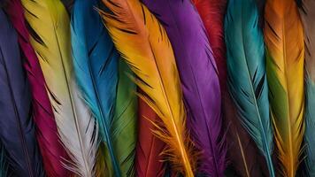Multicolored Background of Feathers in Various Colors. photo
