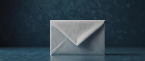 white and blank envelope on blue background with copy space. photo