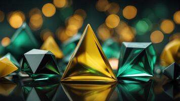 Green and Yellow Abstract Triangle Background with Geometric Shapes for Modern Art and Design Inspiration. photo