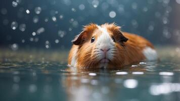 Guinea pig swimming in sparkling water background. photo