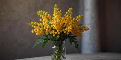 Yellow Mimosa blossoms arranged in a vase creating a beautiful spring bouquet. photo
