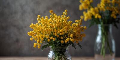 Yellow Mimosa blossoms arranged in a vase creating a beautiful spring bouquet. photo