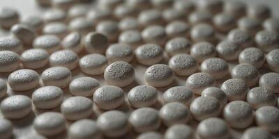 White pills on white surface with empty space. photo