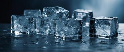 Full frame of refreshing water in cold ice, Ice cubes, Cubes of ice. photo