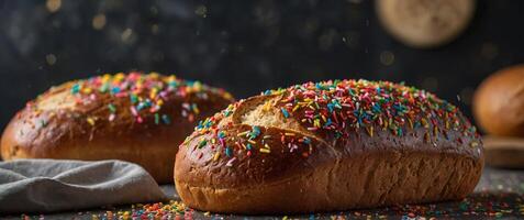 A close up of a loaf of bread with sprinkles on it. photo