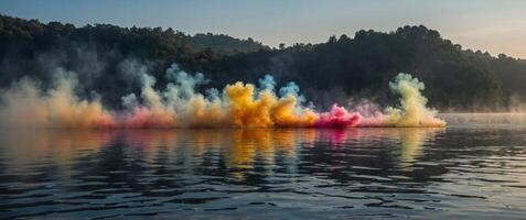 As the smoke moves and changes shape so do the reflections on the water creating an everevolving display of colorful beauty. photo