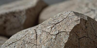 Smooth stone with cracks on a sleek white surface depicting stress and burnout minimalist style. photo