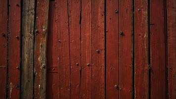 Weathered fence with knots on red panels and closed slots Vertical structure. photo