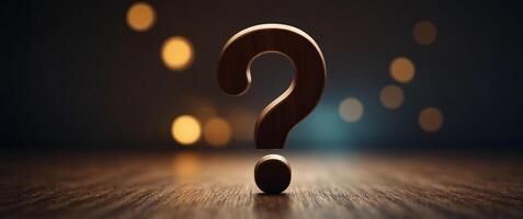 Question mark symbol FAQ information concept, answer Help in communication, search for the solution to a problem, think interrogation, copy space, mystery and doubt concept,. photo