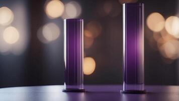 Violet-colored cylinder pedestal display for empty spaces. photo