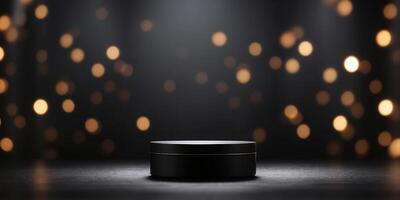 Product showcase with spotlight Black studio room background Use as montage for product display. photo
