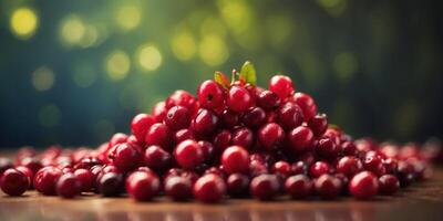 A pile of cranberries nestled atop another, forming two distinct piles. photo