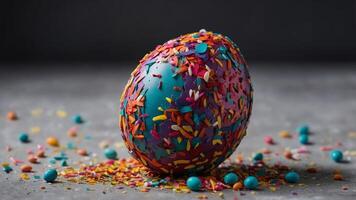 A symbol of hope and new beginnings, a shattered easter egg adorned with vibrant sprinkles embodies the beauty in imperfection. photo