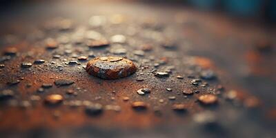 Close-up of weathered rusty metal surface with rivets. photo