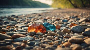 Capture the rough surface of natural stones in a riverbed. photo