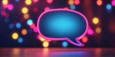 a speech bubble template with a glowing neon pop art effect. photo