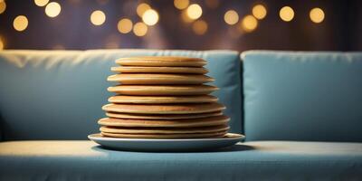 a sofa designed to resemble a stack of pancakes. photo