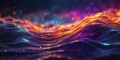Blending blues purples oranges in abstract waves front view vibrant cosmic feel serene night sky scene digital. photo