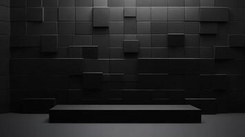 minimal blank black background Dark squares abstract background Abstract black square shape background, light and shadow black dark shelf on background for present product. photo
