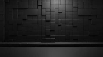 minimal blank black background Dark squares abstract background Abstract black square shape background, light and shadow black dark shelf on background for present product. photo