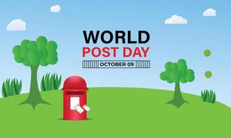 graphic of world post day with post box mail box design. Banner poster, flyer and background design template. illustration. vector