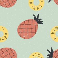 Seamless pattern with retro style textured pineapples and slices. Perfect print for card, label, textile, fabric, paper. Hand drawn illustration. vector
