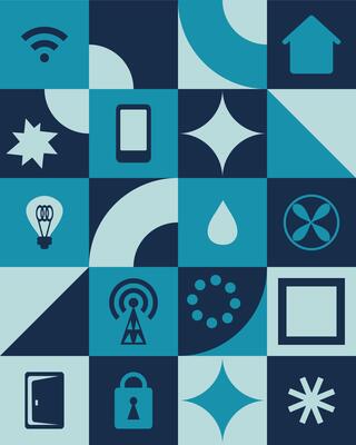 Abstract geometric smart home and Wifi poster. Automation digital technology control devices system concept. Flat illustration.