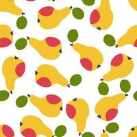 Autumn seamless pattern with pears in flat style. Perfect art background for banner, card, textile, fabric, paper, sale. Hand drawn illustration. vector
