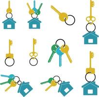 colored keys and keychain set on a white background vector