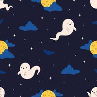 Cute Halloween seamless pattern with ghosts and full moon. Halloween characters. Print for banners, wallpapers, textiles, wrapping paper vector
