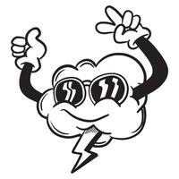 Cool Cloud Character with Sunglasses and Lightning vector