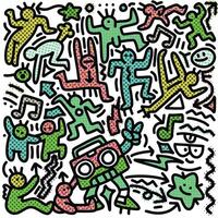 Abstract Dancing Figures with Boombox and Halftone Effect vector