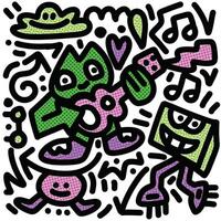 Abstract Cartoon Characters Playing Music with Halftone Effect vector