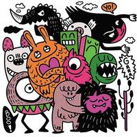Colorful Cartoon Monsters in Playful Group with Halftone Effect vector