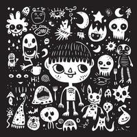 Spooky Doodle Pattern with Halloween Elements vector