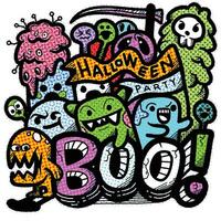 Halloween Party Monsters Shouting Boo with Halftone Effect vector