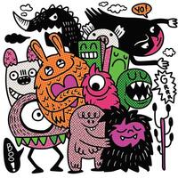 Playful Cartoon Monsters in Group Hug with Halftone Effect vector