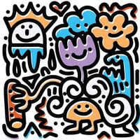 Abstract Cartoon Flowers and Clouds with Offset Effect vector