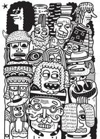 Abstract Doodle Characters in Black and White vector
