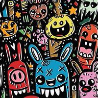Vibrant Cartoon Monsters and Characters with Playful Expressions and Offset Effect vector