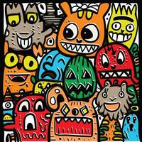 Playful Cartoon Monsters with Bright Colors and Bold Expressions in Offset Effect vector