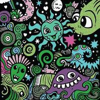 Whimsical Cartoon Sun and Surreal Doodles with Halftone Effect on Dark Background vector
