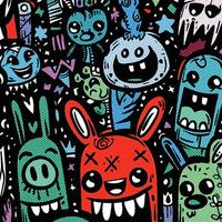 Vibrant Cartoon Monsters with Playful Expressions in Halftone Effect vector