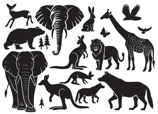 Silhouette wild animal collection isolated on white background