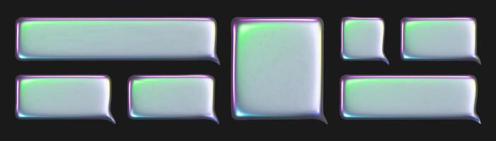 Set of 3D Speech bubbles liquid metal texture. Modern Realistic 3d design of Chat dialogue bubble text. vector