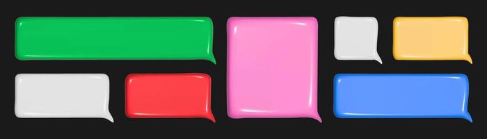 Set of 3D Speech bubbles multi colored bright colors. Modern Realistic 3d design of Chat dialogue bubble text. vector