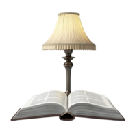 Open Book with a Yellow Lamp Shade Placed on Top, Revealing Text on the Page png